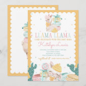 スイート ラマ パステル ベイビー シャワー 招待状 サボテン (正面/裏面)