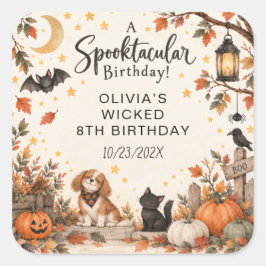 スイート・リトル・ウィッチ・ハロウィン水彩バースデー スクエアシール