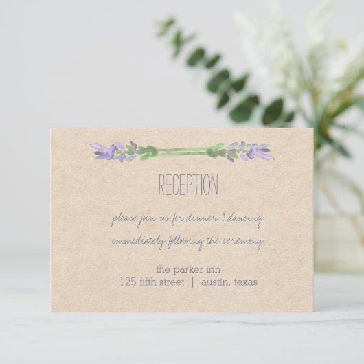 スイート ルースティック パープル ラベンダー クラフト風 レセプション エンクロージャーカード (スタンド正面)