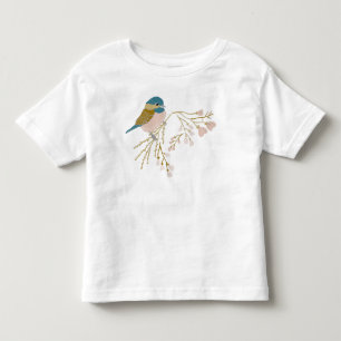 スイート《鳥》アメリカゴガラフローラピンク金ゴールドモチーフ トドラーTシャツ