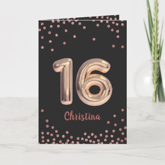 スイーパーソナライズされたト16ハッピー16誕生日グリッター カード (正面)
