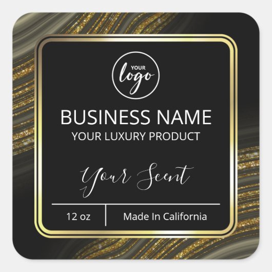 スイープグリッターゲート金ゴールドブラックキャンドルラベル スクエアシール (正面)