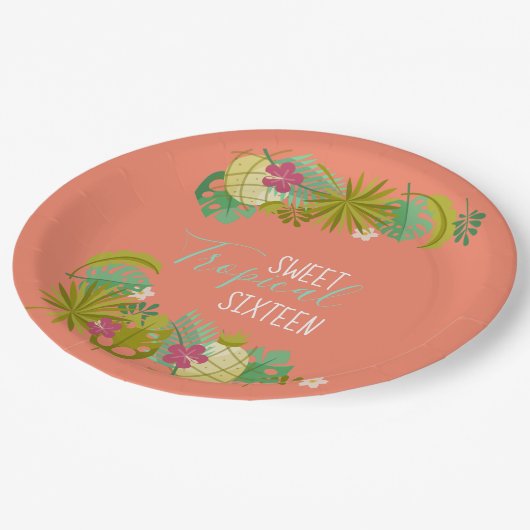 スイーモダント16ルアウ（ハワイ式宴会）16歳誕生パーティー ペーパープレート (アングル)