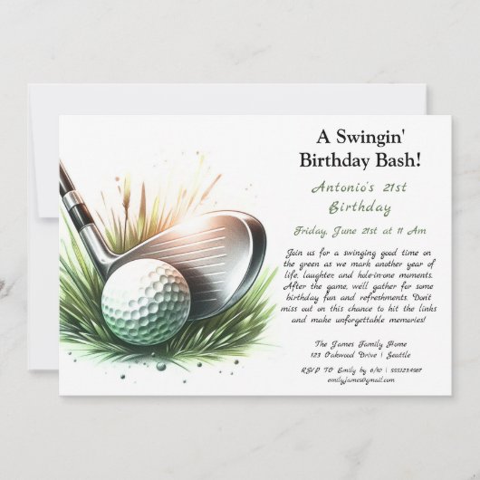 スウィングする誕生日バッシュ Tee Up for Fun！ 招待状 (正面)