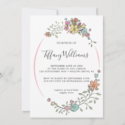 スウィングでかわいい赤ちゃんシャワーの象 招待状 (裏面)