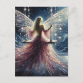 スウィングでピンクのドレスを着た妖精 ポストカード (正面)