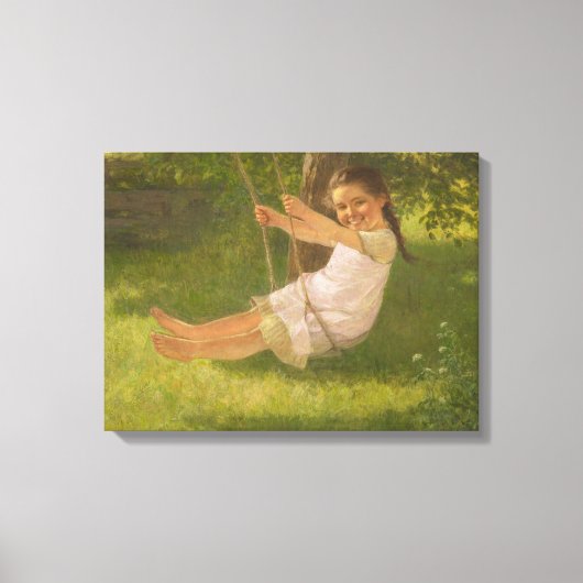 スウィングで微笑む少女(ヴィンテージ幼少期) キャンバスプリント (正面)