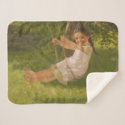 スウィングで微笑む少女(ヴィンテージ幼少期) シェルパブランケット (正面(横))