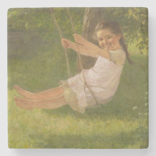 スウィングで微笑む少女(ヴィンテージ幼少期) ストーンコースター (正面)