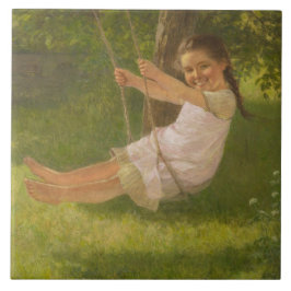 スウィングで微笑む少女(ヴィンテージ幼少期) タイル