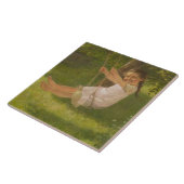 スウィングで微笑む少女(ヴィンテージ幼少期) タイル (側面)