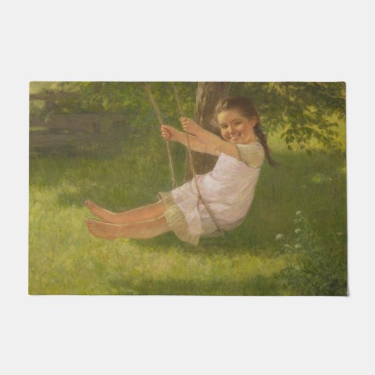 スウィングで微笑む少女(ヴィンテージ幼少期) ドアマット (正面)