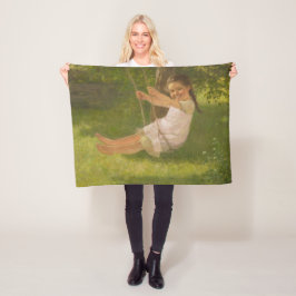 スウィングで微笑む少女(ヴィンテージ幼少期) フリースブランケット