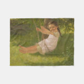 スウィングで微笑む少女(ヴィンテージ幼少期) フリースブランケット (正面(横))