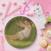 スウィングで微笑む少女(ヴィンテージ幼少期) ペーパープレート (パーティー)