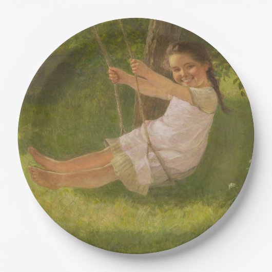 スウィングで微笑む少女(ヴィンテージ幼少期) ペーパープレート (正面)