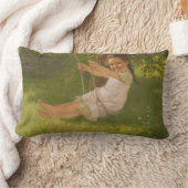 スウィングで微笑む少女(ヴィンテージ幼少期) ランバークッション (ブランケット)