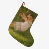 スウィングで微笑む少女(ヴィンテージ幼少期) ラージクリスマスストッキング (正面 (吊り時))