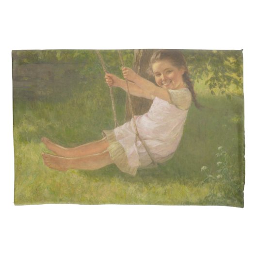 スウィングで微笑む少女(ヴィンテージ幼少期) 枕カバー (正面左)