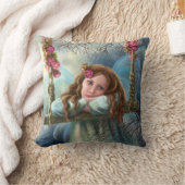 スウィングで美しい若い妖精の蝶の枕 クッション (ブランケット)