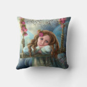 スウィングで美しい若い妖精の蝶の枕 クッション (裏面)