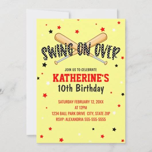 スウィングオンソフトボール誕生日 招待状 (正面)