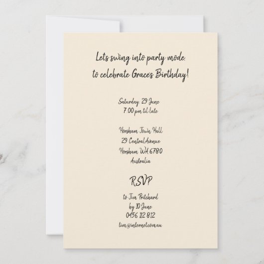 スウィングダンス 招待状 (裏面)