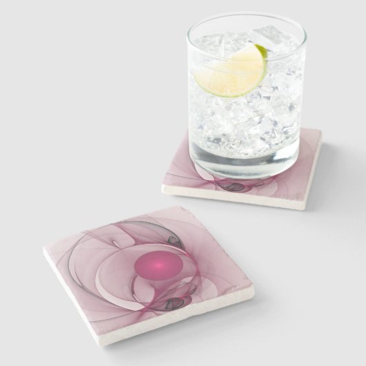 スウィングフラクタル、モダン抽象芸術ベリーピンクアート ストーンコースター (横)