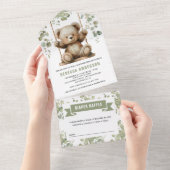 スウィングユーカリ赤ちゃんシャワーにかわいいテディベア オールインワン招待状 (貼ってはがせる)