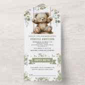スウィングユーカリ赤ちゃんシャワーにかわいいテディベア オールインワン招待状 (内側)