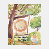 スウィングライオン、キツネ、バニーと鳥の子供の毛布 フリースブランケット (正面)