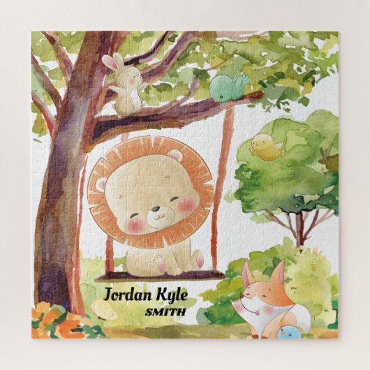スウィングライオン、キツネ、バニーと鳥の赤面自然 ジグソーパズル (縦)
