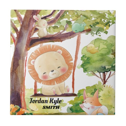 スウィングライオン、キツネ、バニーと鳥の赤面自然 タイル (正面)
