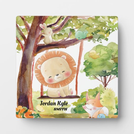 スウィングライオン、キツネ、バニーと鳥の赤面自然 フォトプラーク (正面)