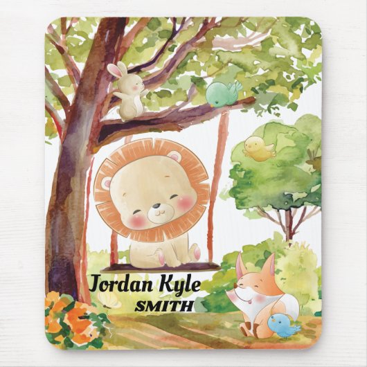 スウィングライオン、キツネ、バニーと鳥の赤面自然 マウスパッド (正面)