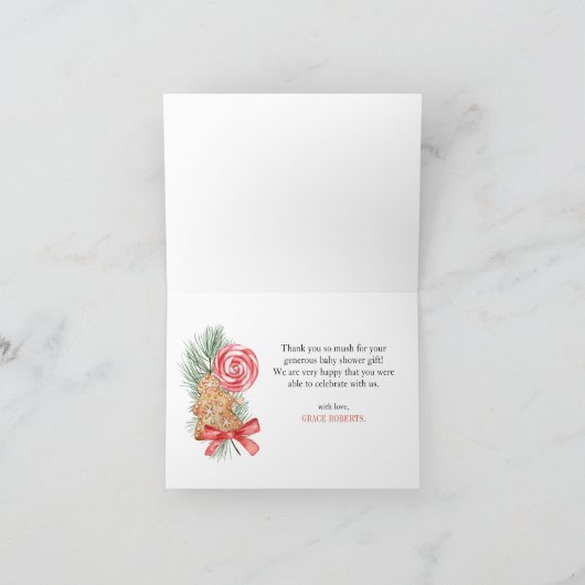 スウィーティはクリスマスの赤ちゃんシャワーありがとう サンキューカード (内部)