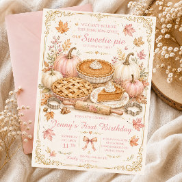 スウィーティーパイの秋の誕生日 かぼちゃ ピンクのリボン ケーキ 招待状
