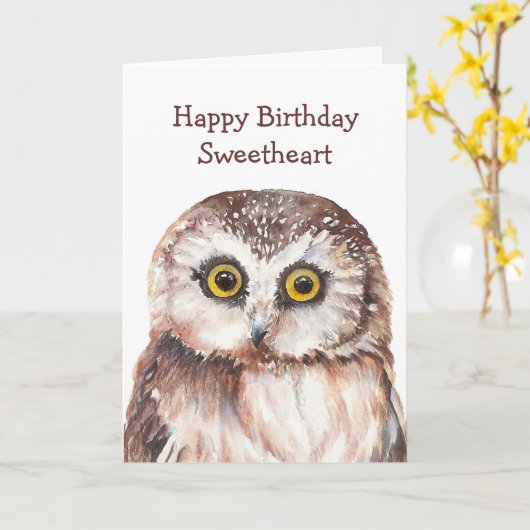 スウィートおもしろい誕生日かわいいフクロウ – カード (黄色い花)