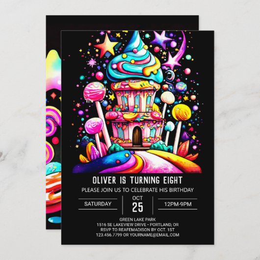 スウィートお洒落お祝い誕生日 招待状 (正面/裏面)