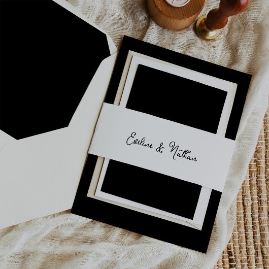 スウィートお洒落とシンプル白黒結婚の 招待状ベリーバンド