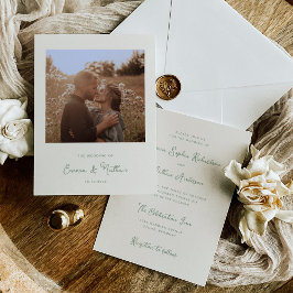スウィートお洒落アイボリーとSage Green Photo 結婚's 招待状