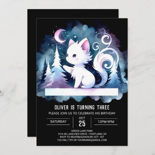 スウィートお洒落キャット誕生日 招待状 (正面/裏面)