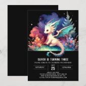 スウィートお洒落ドラゴン誕生日 招待状 (正面/裏面)