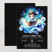 スウィートお洒落パイレーツ誕生日 招待状 (正面/裏面)