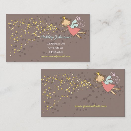 スウィートお洒落ピンクフェアリープリンセス&魔法スターズ 名刺 (正面/裏面)