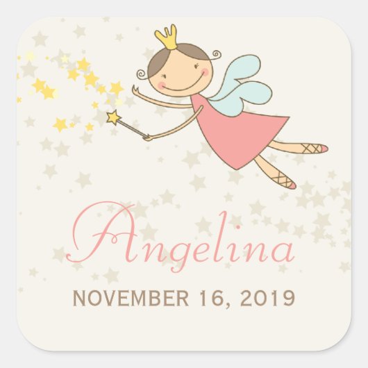 スウィートお洒落フェアリープリンセスガールバースデーパーティー スクエアシール (正面)