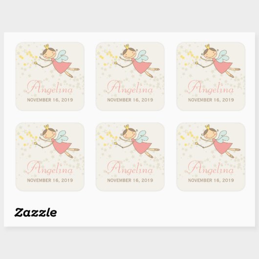 スウィートお洒落フェアリープリンセスガールバースデーパーティー スクエアシール (シート)