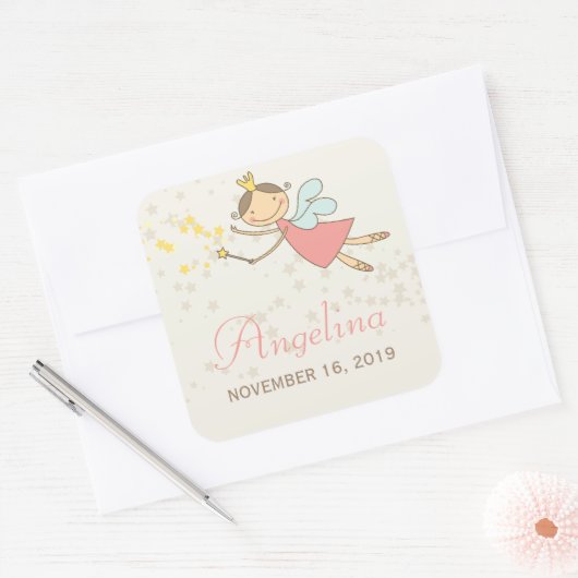 スウィートお洒落フェアリープリンセスガールバースデーパーティー スクエアシール (封筒)