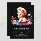 スウィートお洒落ライオン誕生日 招待状 (正面/裏面)