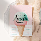 スウィートお祝いアイスクリームガール誕生日 招待状